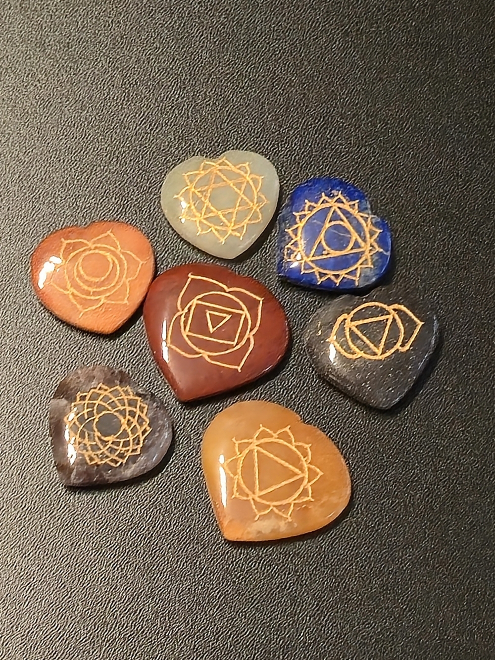 π 7 Chakra Engraved Stone Set β’ Gold Symbols β’ 4.05 oz
